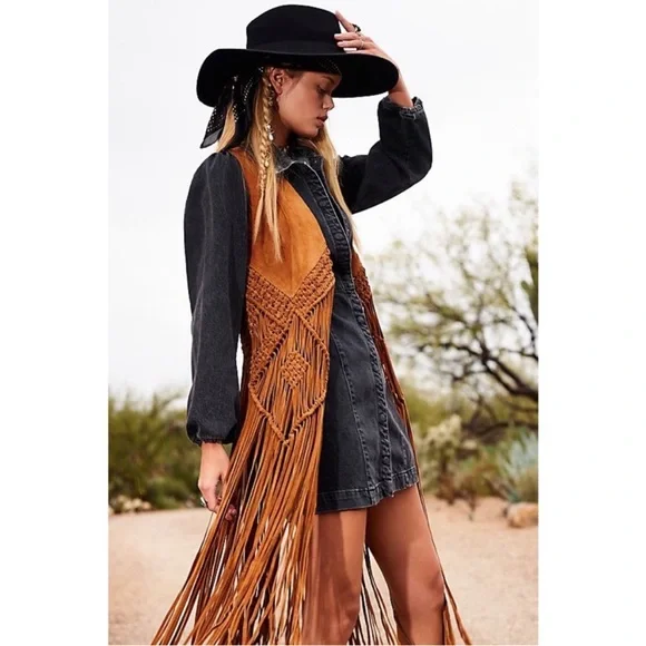 FREE PEOPLE | We the Free Fable Suede Fringe Vest Mauve Large NWOT - Picture 3 of 8
